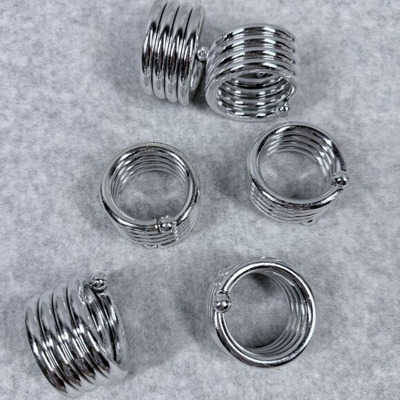 Set of 6 Vintage Silvertone Coiled Spiral Napkin Holder Rings  1-3/4" HEAVY - Picture 3 of 5